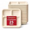 3 Compartment Disposable Paper Plates Meal Tray - Pack of 25 | Disposable Plates Eco Friendly Disposable Food Paper Plates | Home Use, Party, Picnic, Restaurant & Catering Use | Leak Proof