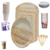 SAI PRASEEDA 100% Biodegradable_Eco Friendly_12 Inch Paper Dinner Plates_Paper Glasses_ Tiffin Plates_Wooden Spoons_Paper Tea Cups_Tissues_Tooth Picks_All Items Pack of 25 Combo_ SPN5
