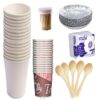 RED WIND 100% Biodegradable_Eco Friendly_12 Inch Leaf Dinner Plates_Paper Glasses_ Tiffin Plates_Wooden Spoons_Paper Tea Cups_Tissues_Tooth Picks_All Items Pack of 25 Combo_ RWPP10