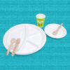 KSI Disposable Thali Set 25 pcs Each | 11” Round Plates, Bowls, Paper Cups, Wooden Spoons & Forks with Tissue | Eco-Friendly Party Tableware Combo for Birthday, Events & Catering Use