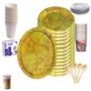 RED WIND 100% Biodegradable_Eco Friendly_12 Inch Paper Dinner Plates_Paper Glasses_ Tiffin Plates_Wooden Spoons_Paper Tea Cups_Tissues_Tooth Picks_All Items Pack of 50 Combo_ RWPP13