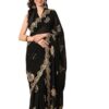 Women's the weavers shop by raavi pure georgette black saree with attached blouse piece