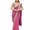 Georgette Sequence Embroidery Mirror Work Saree with Unstitched Blouse Piece