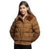 Women's carlo womens self design tan collar neck full sleeve jacket