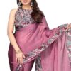 Women's fashion women's fancy chiffon leaf border printed solid saree with blouse piece