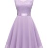 Women's Short Floral Lace Bridesmaid Dress A-line Swing Party DressBLP7005Lavender2XL