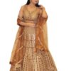 Bridal Lehenga, Heavy Sequin Embroidered, Golden Brown Geometric Pattern with Dupatta