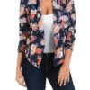Womens Floral Casual Lightweight 3/4 Sleeve Fitted Open Blazer