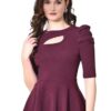 Black Solid Women's Casual Stylish Peplum Top with Puffed Sleeves