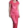 Women's Satin Soft and Smooth Solid Nightwear Short Sleeve Night Suit Top and Pajama Set