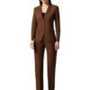 Long Sleeve Solid Color Blazer with Trouser for Women | Lapel Collar Suit Set