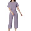 Women Ribbed Floral Stylish Co-Ord Set – Trendy Korean Summer Travel Outfit | 2 Piece Dress for Holiday Look | Hangouts | Picnic | Vacation Wear | Drop Shoulder Short Sleeve