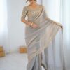 Women's Satin Embellished Saree With Unstitched Blouse Piece (AARYAN18301_KR_Parent)