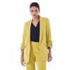 Spunky-Chartreuse Yellow Ruched Sleeve Blazer