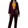 Women's Wine Velvet Crop Top Pant with Embroidered Blazer coords Set (3 Pic Set)