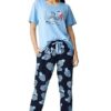 Night Suit for Womens Checks Printed Cotton Night Dress of Top and Pajama Set 9410