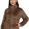 Women’s Fluffy Yarn Fleece Full-Zip Jacket | Soft Lightweight Warm Outerwear with Stand Collar & Piping at Hem & Cuffs